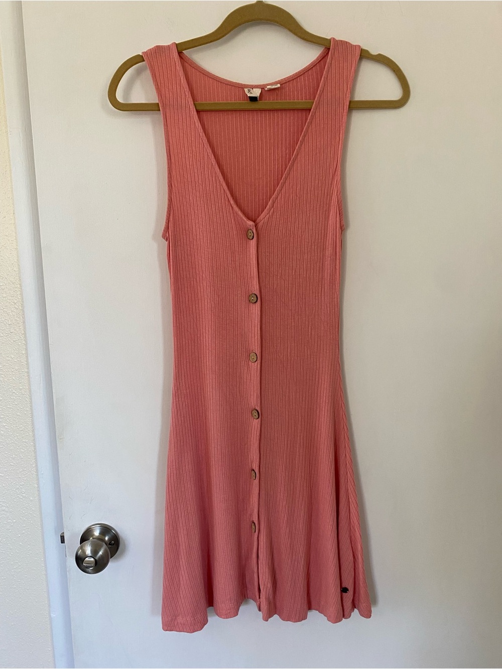 Roxy Light Pink Ribbed Button-Front Sundress California Beach Surfer Size Small